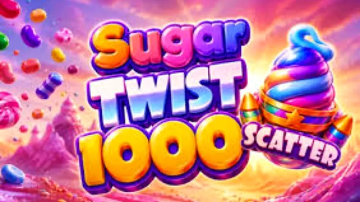 Interface vibrante e colorida do slot Sugar Twist 1000 com doces e guloseimas